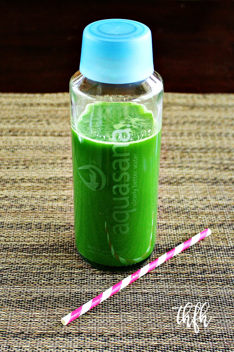 Spinach Cucumber and Celery Juice in Aquasana Glass Bottle | The Healthy Family and Home