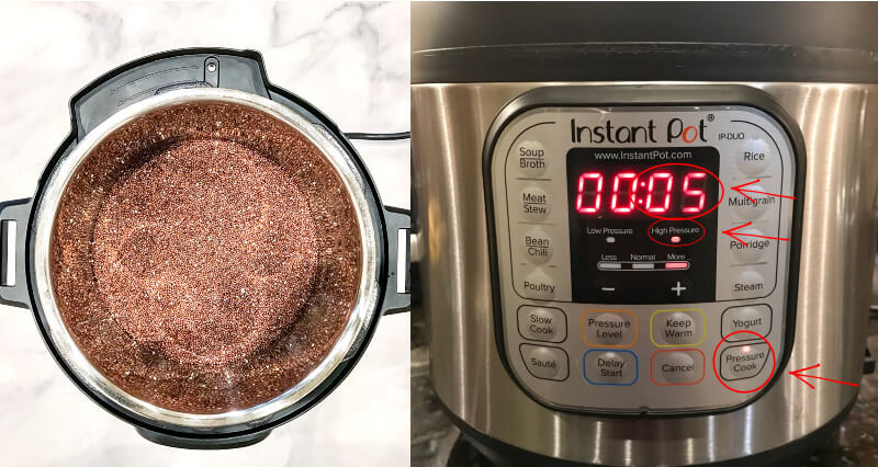 Step-by-step photos showing how to make Red Quinoa with Cilantro and Lime in an Instant Pot with settings