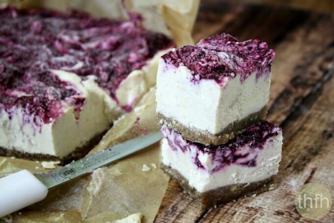 Vegan Lemon Blueberry Swirl Cheesecake Squares | The Healthy Family and Home