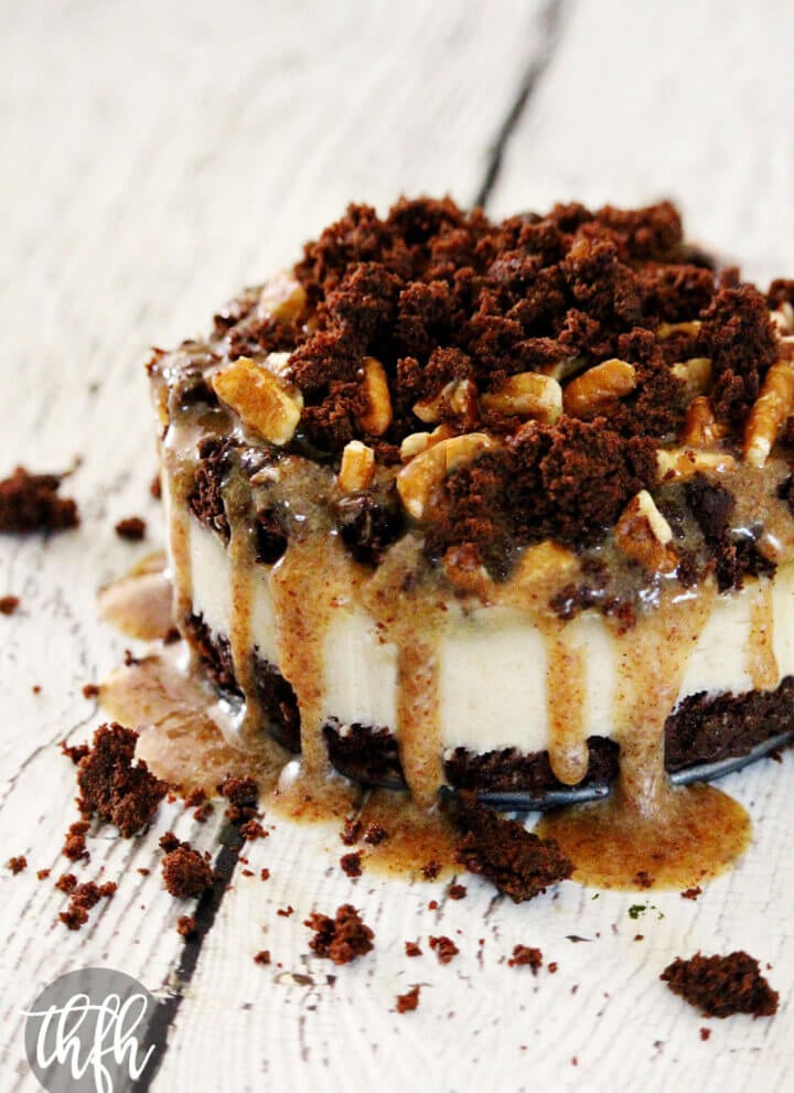 Gluten-Free Vegan No-Bake Brownie Bottom Turtle Cheesecake | The Healthy Family and Home