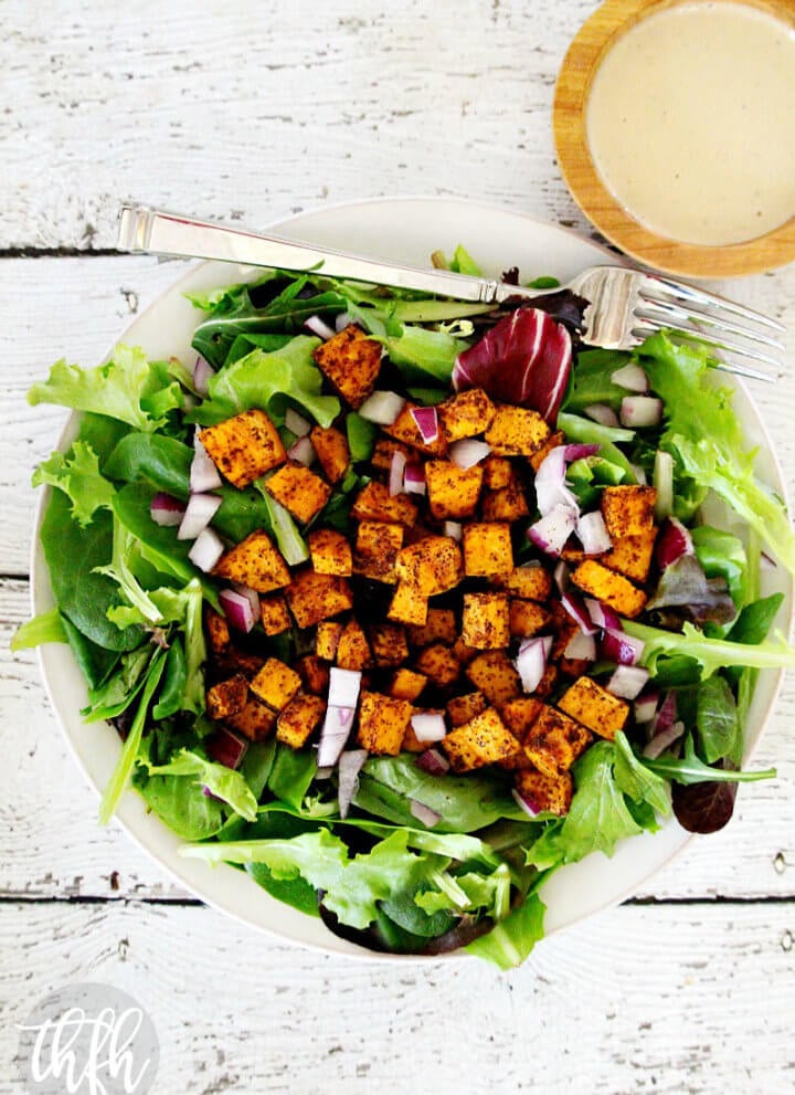 Vegan Roasted Sweet Potato Salad with Tahini Lime Dressing | The Healthy Family and Home