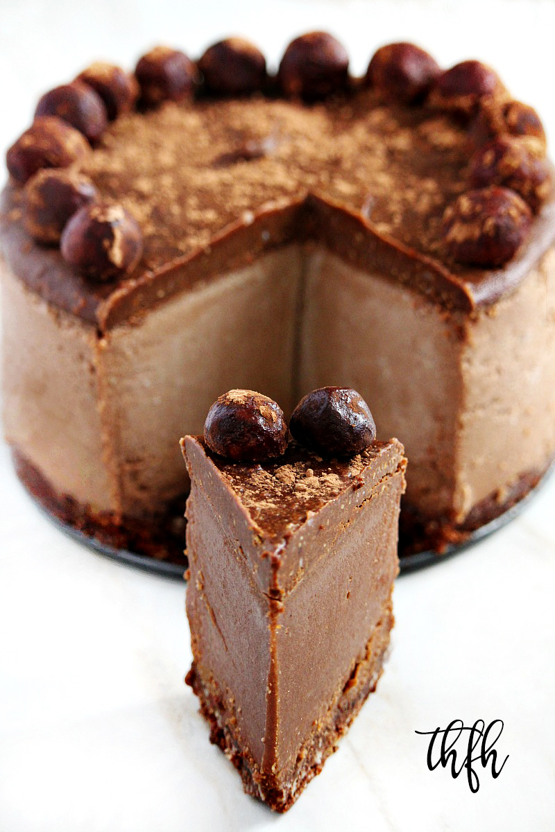 This Gluten-Free Vegan No-Bake Chocolate Peanut Butter Cheesecake recipe is a healthy yet decadent dessert! Raw, Vegan, Gluten-Free, Dairy-Free, Egg-Free, Soy-Free, No-Bake and No Refined Sugar! | The Healthy Family and Home #rawfoods #vegan #dairyfree #glutenfree #grainfree #dessert #cheesecake #vegancheesecake #chocolate #peanutbutter #healthyrecipe #healthydessert #nobake #nobakedessert #recipe #healthyrecipes #healthy