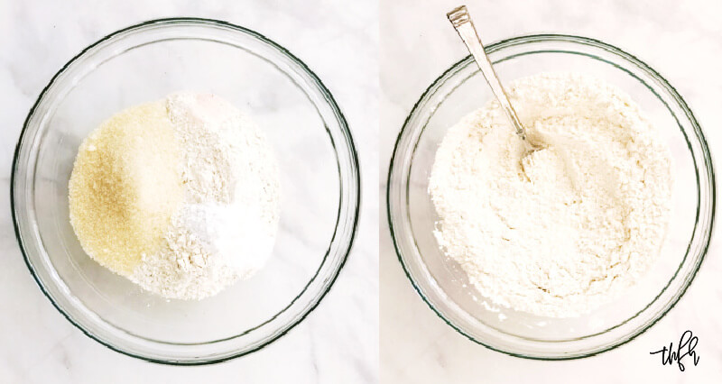 Overhead image of dry ingredients before and after mixing together